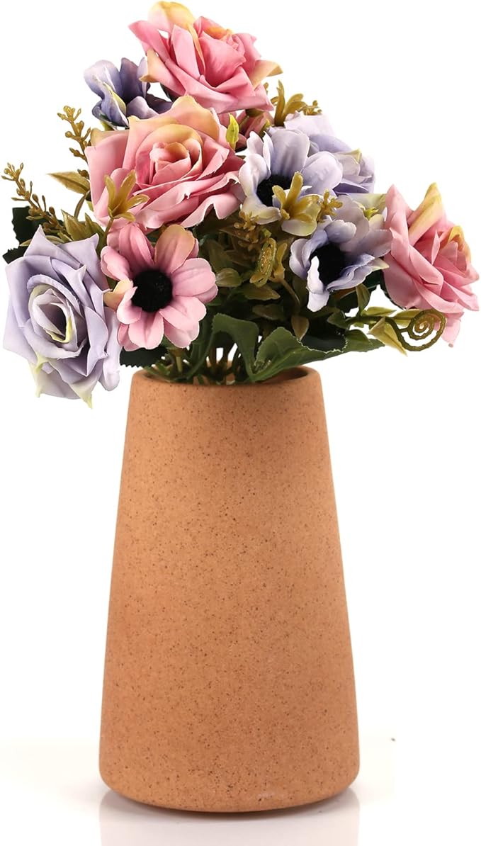 Simple Vase for Flowers Plants, Matte Vases for Modern Table Shelf Home Decor Wedding Boho Decor, 6" H Frosted Elegant Ceramic Vase for Pampas Grass Fluffy Stem Bouquet Lavender Flowers (Brown, 2)-VerdiqueGarden