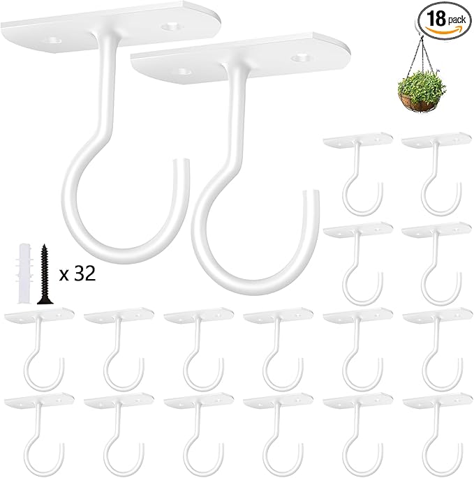 Ceiling Hooks for Hanging Plants 18Pack,2.5 inches White-VerdiqueGarden