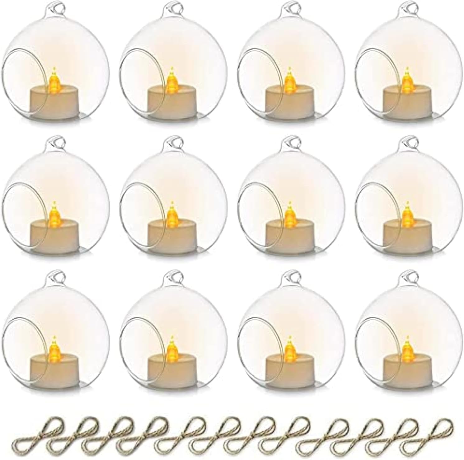 Sziqiqi Hanging Glass Globes Orbs Tea Light Candle Holders with Flameless LED Tealight for Wedding Ornaments Wedding Birthday Christmas Party Centerpiece Accessory 3.15in 12pcs-VerdiqueGarden