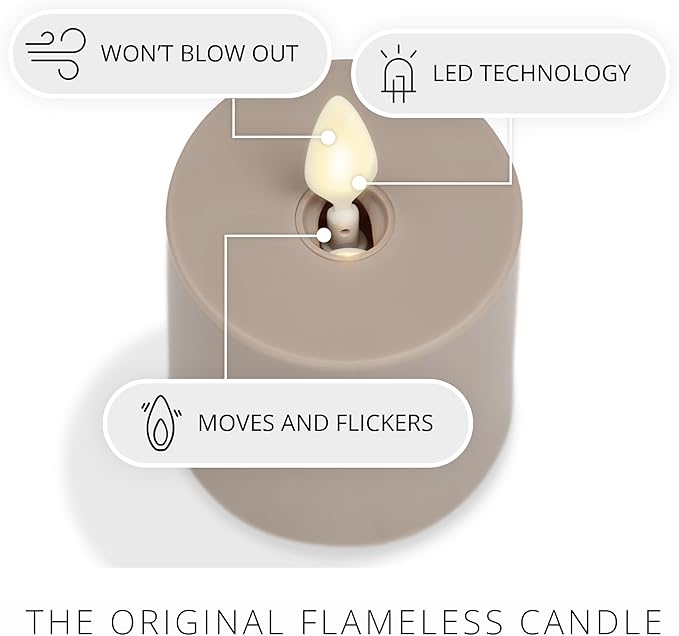 Luminara Outdoor Votive Flameless LED Candle, Timeless Taupe 2" x 3.2", Moving Flame Battery Operated Timer Remote Ready IPX4 Matte Plastic Finish-VerdiqueGarden