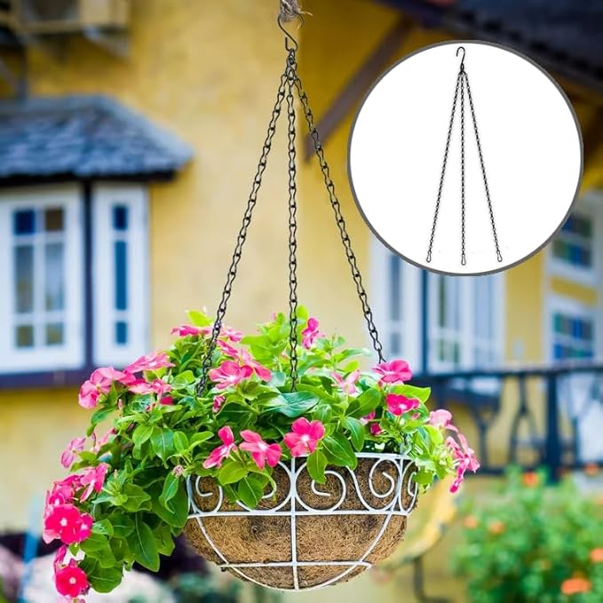 Hanging Basket Chain 23 Inch 3 Hanging Chain Plant Pot Replacement Hook Plant Hook for Flower Pots, Bird Feeders & Lanterns, 3 Pack (23” Black)-VerdiqueGarden