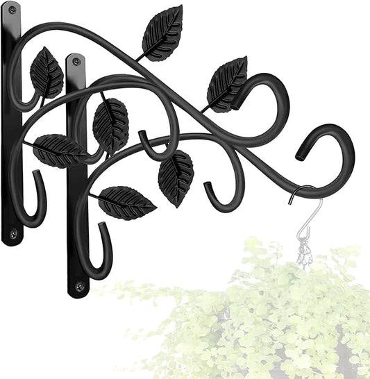 KABB 2 PCS Metal Hanging Hook Plants Brackets, 12 Inch Iron Wall Mount Bracket Durable Rust-Resistant Plant Hanger Hook for Hanging Plants Bird Feeder Wind Chimes Lantern-VerdiqueGarden