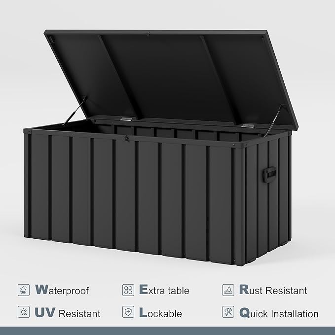 PURPLE LEAF Outdoor Deck Box 150 Gallon Waterproof Lockable Storage Box Container with Lid Deck Organization for Patio Cushions Side Table Pool Accessories Garden Tools, Gray-VerdiqueGarden