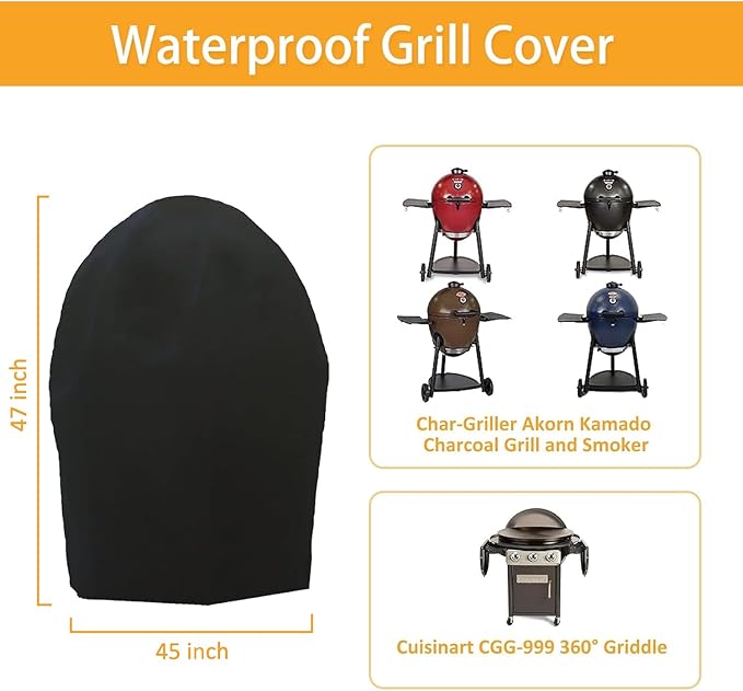 Grill Cover for 6755 Char-Griller Akorn Kamado Charcoal Grill Smoker and Premium Kettle, for Cuisinart CGG-999, 600D Heavy Duty Waterproof UV Resistant Cover, Outdoor Barbeque Grill Accessories-VerdiqueGarden