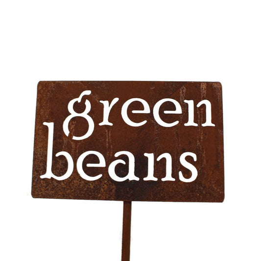 Classic Metal Garden Markers 19 Inches Tall (green beans, Naturally Rusted)-VerdiqueGarden