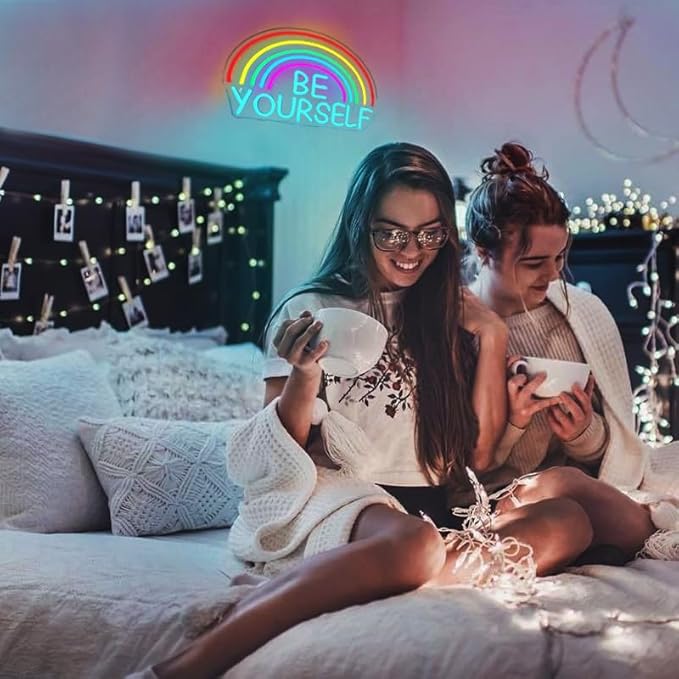 Be Yourself Neon Sign Be Yourself Neon Signs for Wall Decor Dimmable Rainbow Neon Lights Classroom LED Light Up Sign for Bedroom Bookstore Reading Room Library Study Room Decoration-VerdiqueGarden
