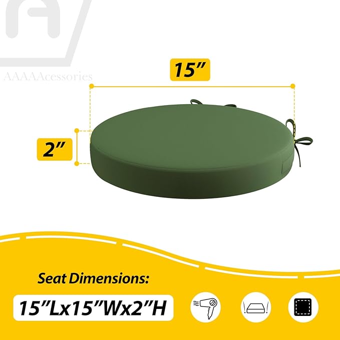 AAAAAcessories Outdoor Seat Cushions for Chairs, Waterproof, Fade-Resistant Patio Furniture Replacement Cushions, 15" x 15" x 2", Set of 2, Dark Moss-VerdiqueGarden