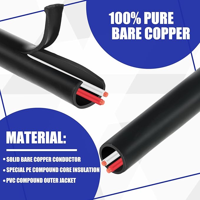 Hoolerry Solid Sprinkler System Wire 18 Gauge Irrigation Wire with UV Resistant PVC Jacket Sprinkler Cable for Underground Irrigation Field Central Control System 30v Ul Listed(18/2, 50 Ft)-VerdiqueGarden