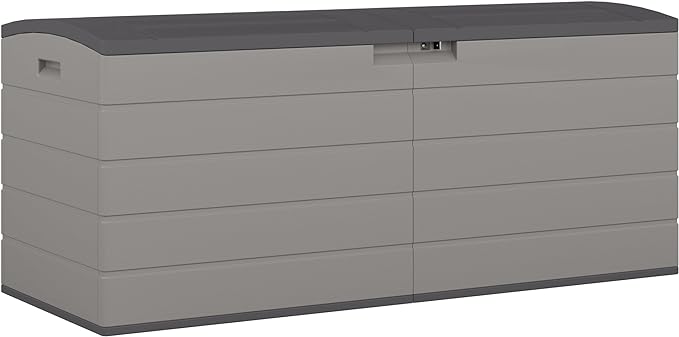 Suncast 120-Gal. All-Weather Patio Deck Box with Pad-Lockable Split Top Lid, Extra-Large Outdoor Storage Unit for Patio Furniture and Grill Tools, Made in the USA-VerdiqueGarden