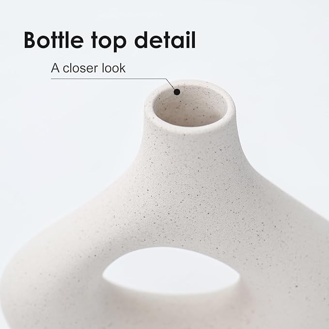 CEMABT Beige Ceramic Vase Set of 2 for Modern Minimalist Bohemian Decor，Round Matte Donut Vases for Pampas Grass-Perfect for Living Room, Dining Table, Office Bedroom Shelf Decor Entryway, Console…-VerdiqueGarden