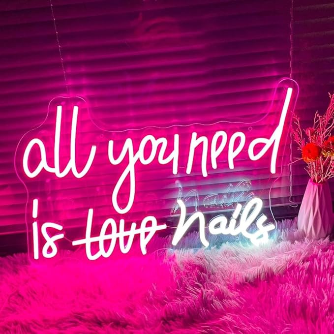 WLHOPE All You Need is Nails Neon Sign, Nail Neon Signs for Wall Decor, Pink Led Signs USB Connectivity Nails Light Up Signs for Bedroom Home Bar Girls Room Beauty Shop Nails Room, Gift for Girls-VerdiqueGarden