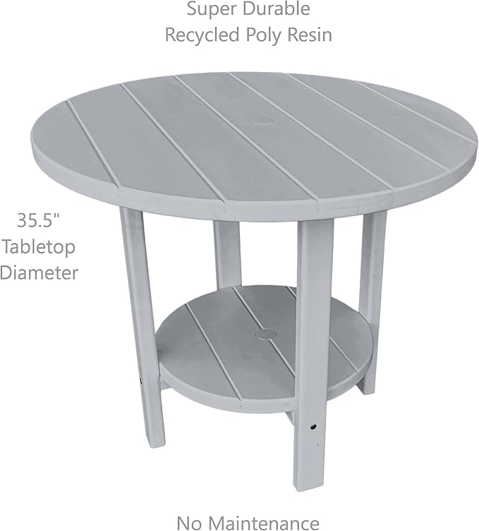 Phat Tommy Round Poly Resin Outdoor Patio Dining Table, All Weather Poly Patio Outdoor Furniture, Grey-VerdiqueGarden
