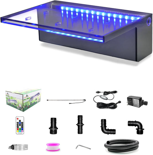 LONGRUN Waterfall Spillway Multi-Color LED Light Outdoor Pool Fountain, Acrylic Water Spillway Koi Pond Waterfalls Fountains Kit for Garden Patio Swimming Pool Koi Ponds Decoration-11.8"-VerdiqueGarden