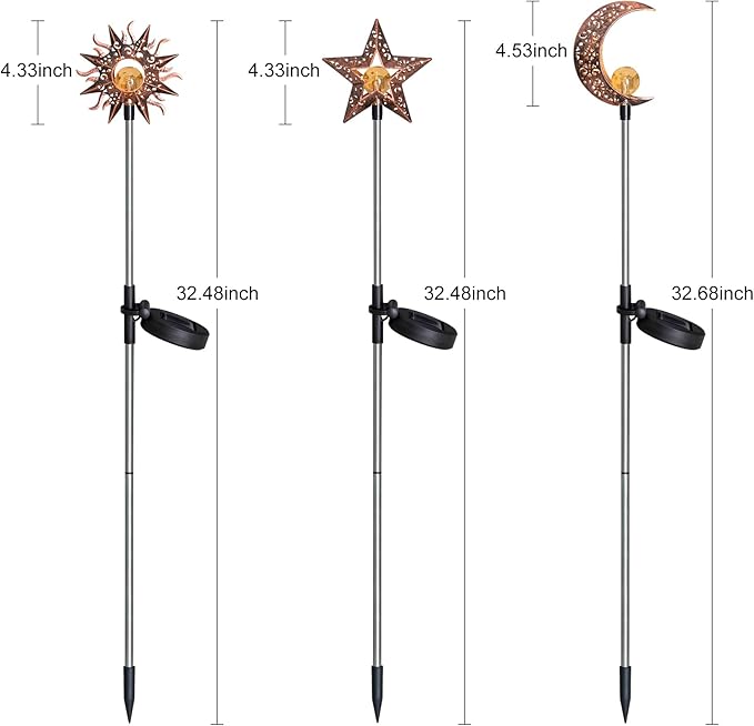 Tryme Solar Lights Outdoor Garden Decorations Sun Moon Star Stake Light Decorative Waterproof Warm White LED Yard Decor for Pathway Lawn Patio Courtyard Backyard-VerdiqueGarden