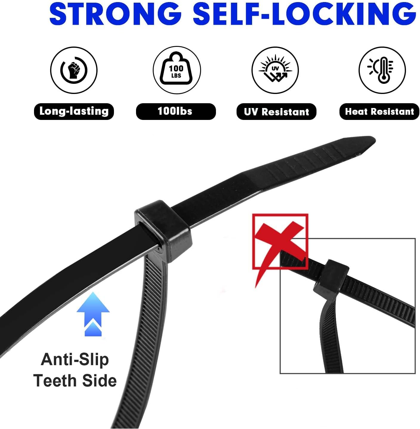 Zip Ties, RAZCC 120 Pack 14 inch Black Cable Ties, Heavy Duty Plastic Wire Ties with 100 lb Tensile Strength, Black Nylon Zip Ties for Indoor and Outdoor-VerdiqueGarden