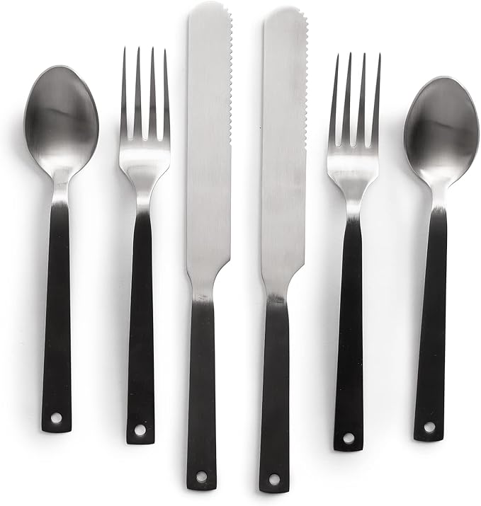 Barebones Flatware Silverware Set - Formal Polished Camping Utensils - Stainless Steel Cutlery Set of 6 - Camping Utensil Set with Forks, Knives, and Spoons (Silver)-VerdiqueGarden