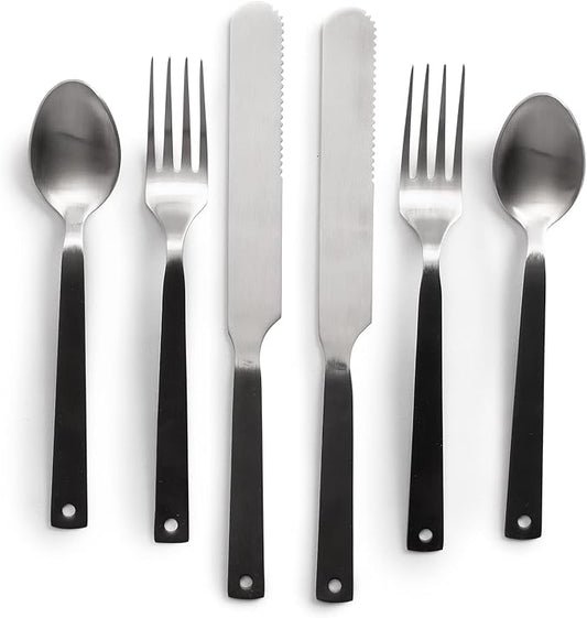 Barebones Flatware Silverware Set - Formal Polished Camping Utensils - Stainless Steel Cutlery Set of 6 - Camping Utensil Set with Forks, Knives, and Spoons (Silver)-VerdiqueGarden