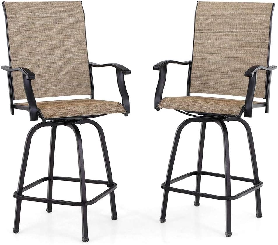 PHI VILLA Outdoor Swivel Bar Stools Set of 2, Bar Height Patio Chairs 30" Seat Height with All-Weather Brown Textilene Fabric, Tall Patio Chairs Furniture for Outside, Deck, Yard and Garden-VerdiqueGarden
