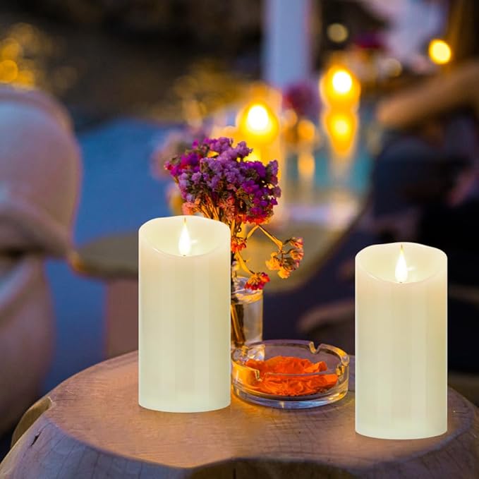 Flameless Flickering Battery Operated Candles 2pack Real Wax Pillar LED Candles with 10-Key Remote Control and 24 Hours Timer for Wedding, Party, Birthday,Home Decoration (Ivory)-VerdiqueGarden
