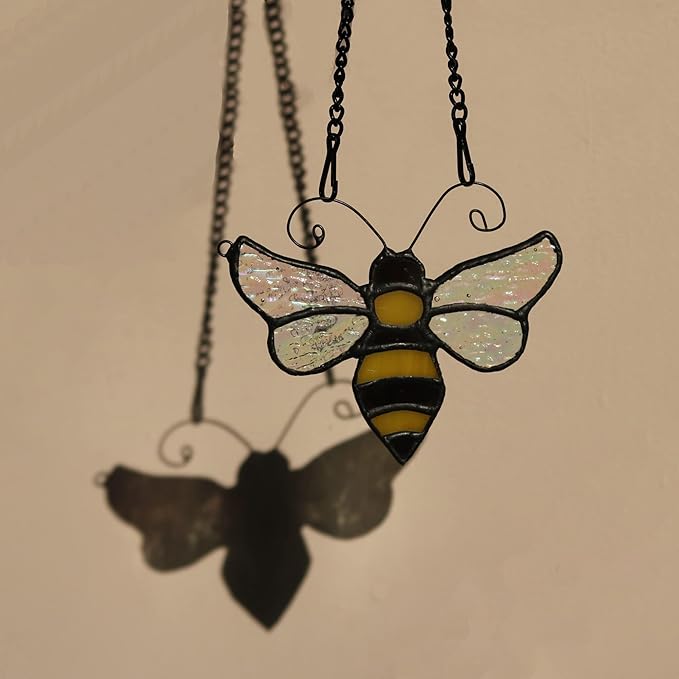 Bumble Bee Ornament Stained Glass Window Hanging Suncatcher Home Decor, Birthday Gifts for Mom Grandma Aunt Sister Bee Lover, Mother's Day Bee Decoration-VerdiqueGarden