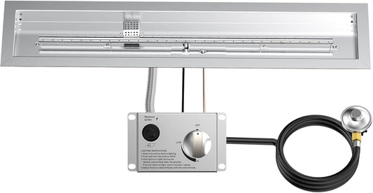 Skyflame 36" Linear Stainless Steel Fire Pit Drop-in Burner Kit with Flame Sensing, Electronic Spark Ignition, CSA Certified, and Propane Regulator Connector Hose Set for Propane Tank-VerdiqueGarden