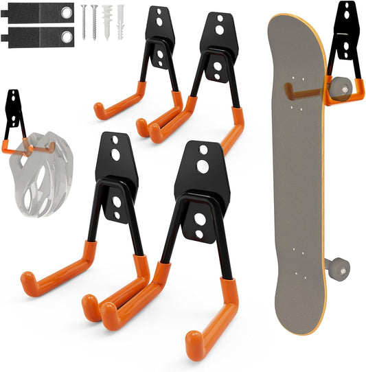 Skateboard Hooks 4-Pack Utility Small Heavy Duty Holder Garage Storage Wall Mount for Stroller Tennis Garden Tool Household Warehouse Shed-VerdiqueGarden