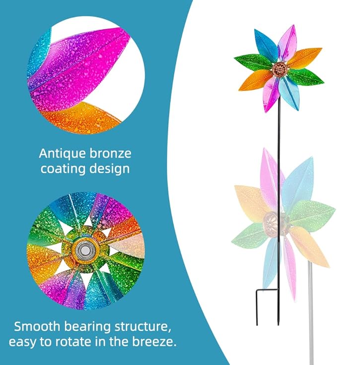DREAMYSOUL Colorful Wind Spinner 38Inches, Metal Garden Pinwheels for Yard and Garden, Decorative Wind Spinners for Outdoor Patio Yard Lawn-VerdiqueGarden