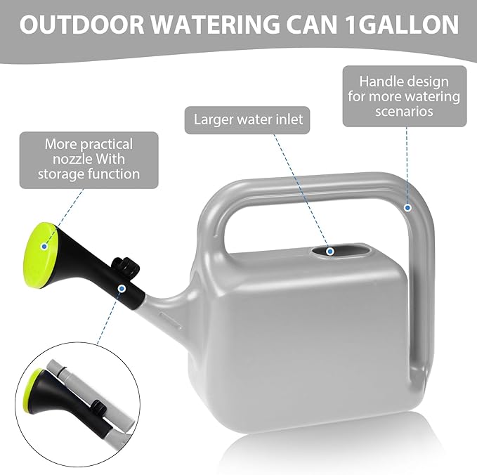 Outdoor Watering Can for Plants Indoor Watering Can for Houseplants 3/4 Gallon 3L (Grey)-VerdiqueGarden
