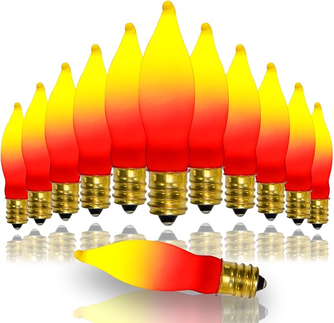 12 Pack C7 Replacement Bulbs E12 Candelabra Bulb - Red Yellow Incandescent Light Bulbs, Perfect as Halloween Christmas Light Bulbs, Candle Light Bulbs, 7 Watt, E12 Base-VerdiqueGarden