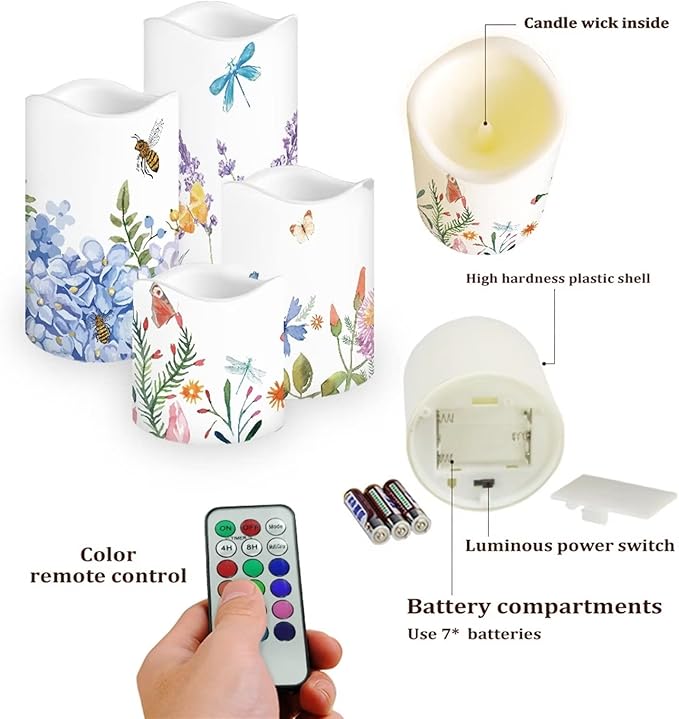 Ystardream Lavender Orchid LED Flameless Candles with Remote and Timer, Battery Operated Flickering for Festival Wedding Home Party Decor 4pcs-VerdiqueGarden