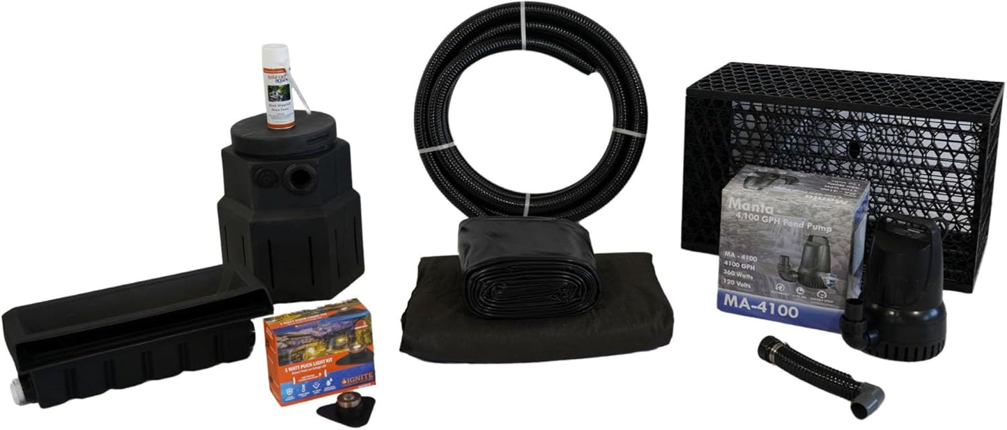 HALF OFF PONDS Pond Free Cascade 4100 Waterfall Kit with MatrixBlox, 10' x 30' PVC Liner and 4,100 GPH Pump - PVCPMDPB2-VerdiqueGarden