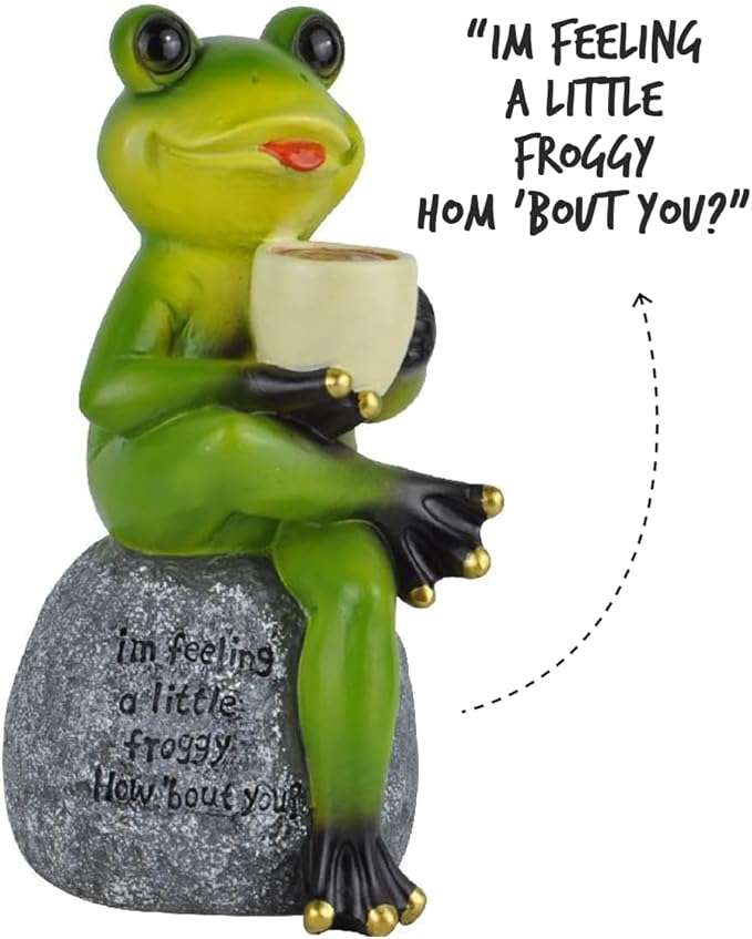 Spring & Summer-Themed Garden Statues – Adorable Outdoor Decor for Lawn, Patio & Porch (Coffee Drinking Frog Garden Statue with Funny Quote)-VerdiqueGarden