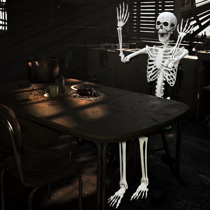 Lodou 5.4Ft Posable Life Size Human Adult Skeletons Plastic Human Bones with Movable Joints for Halloween Decoration-VerdiqueGarden