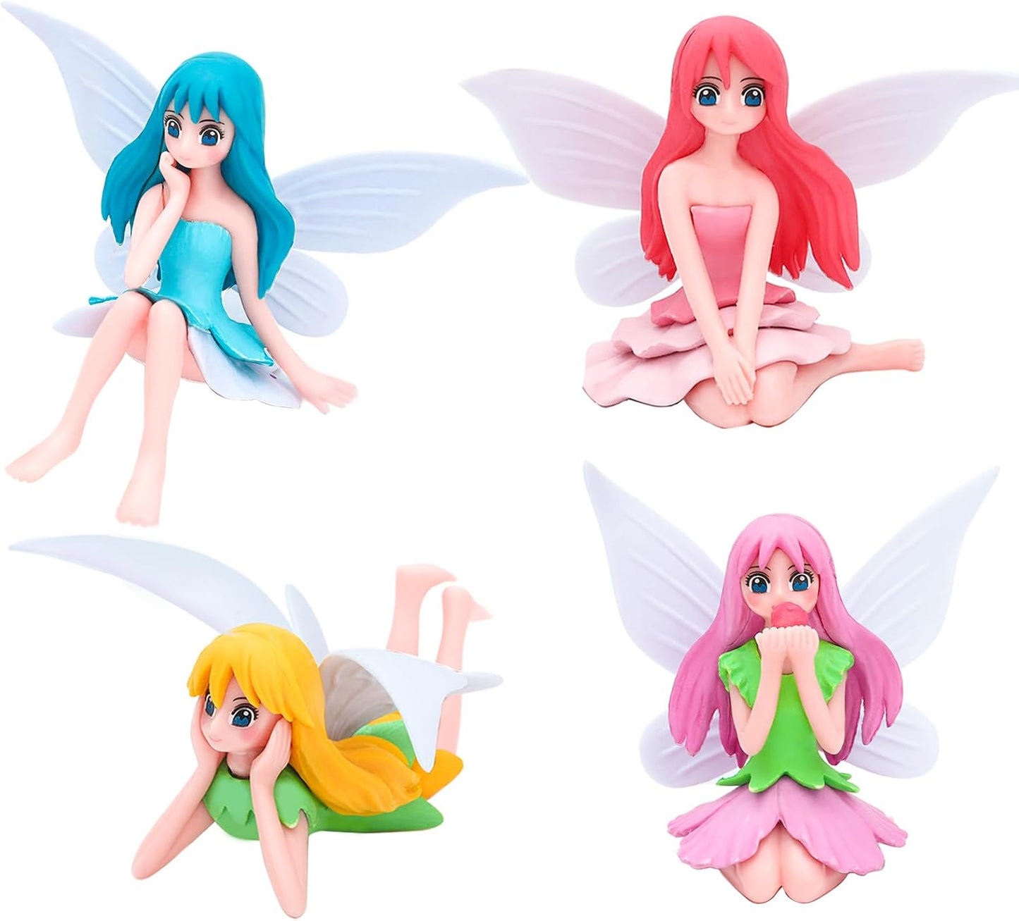ONEST 4 Pieces Miniature Fairy Garden Accessories Small Fairy Figurines Hand Painted Fairies Figures Girl Fly Wing Figurines for Car Decor Fairies Garden Flower Pot Birthday Cake Topper-VerdiqueGarden