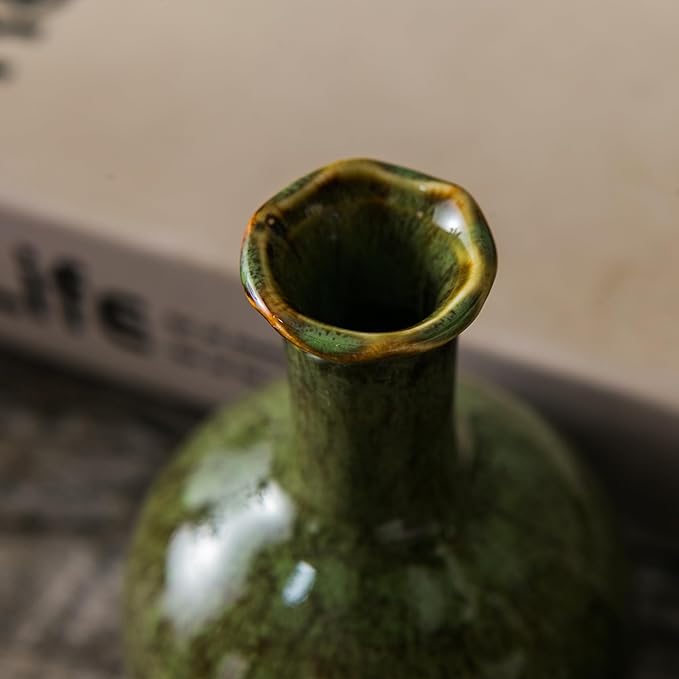 JOJUNO Glazed Rustic Bud Vase Set of 4 - Small Ceramic Mini Pottery Vases in White, Yellow, Green, Red - Ideal for Fresh & Dried Flowers - Modern Farmhouse Décor for Living Room, Shelves, Dining Table-VerdiqueGarden