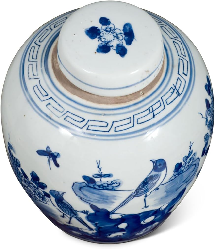 Blue and White Porcelain Bird Flower Motif Chinese Jar-VerdiqueGarden