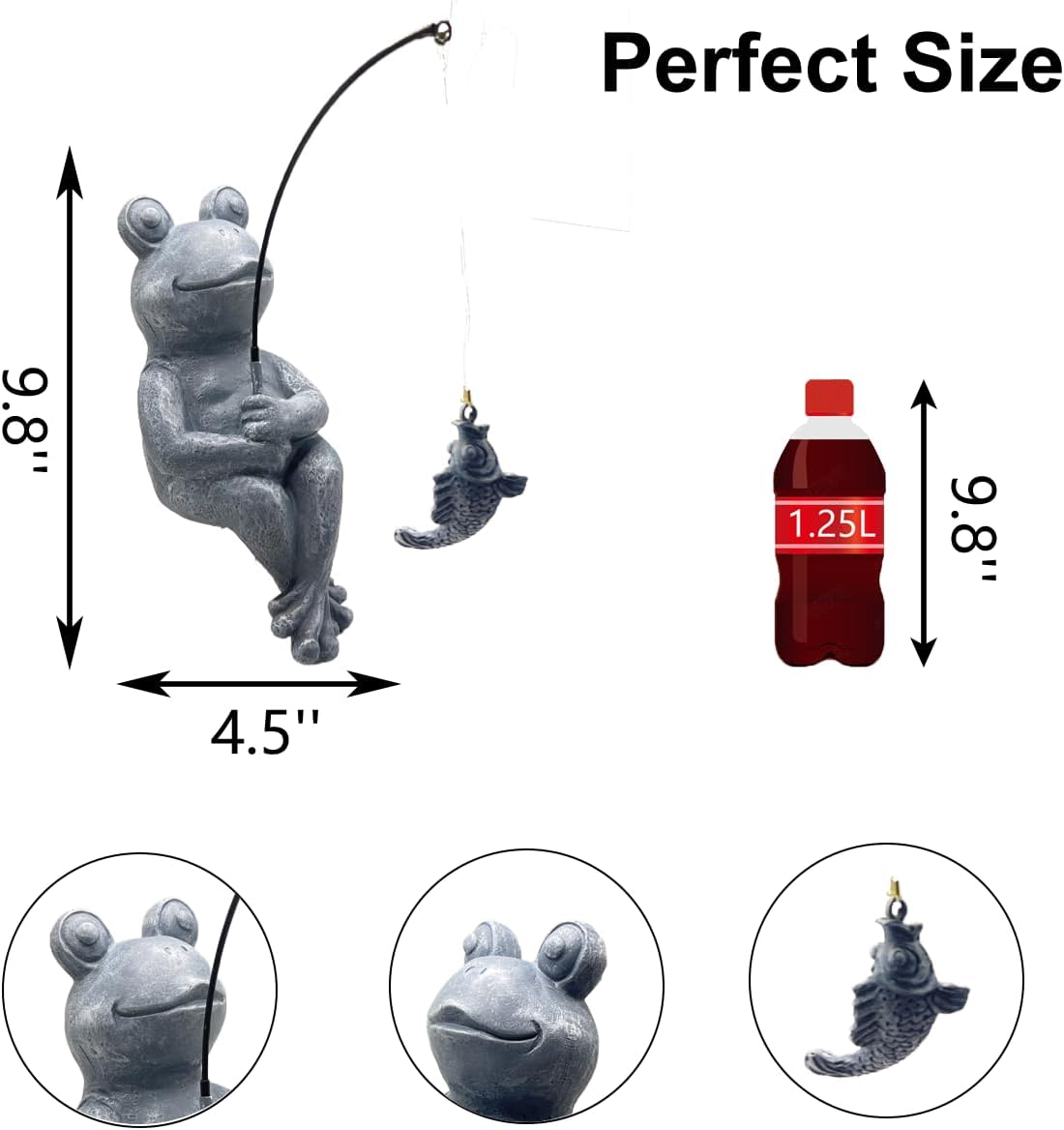 Frog Fishing Statue Garden Decor – 9.8" Weatherproof Resin Frog Fishing Sculpture Decor for Fish Ponds, Koi Ponds, Waterfalls, Poolside & Outdoor Gardens– Resin Figurine for Indoor & Outdoor Décor-VerdiqueGarden