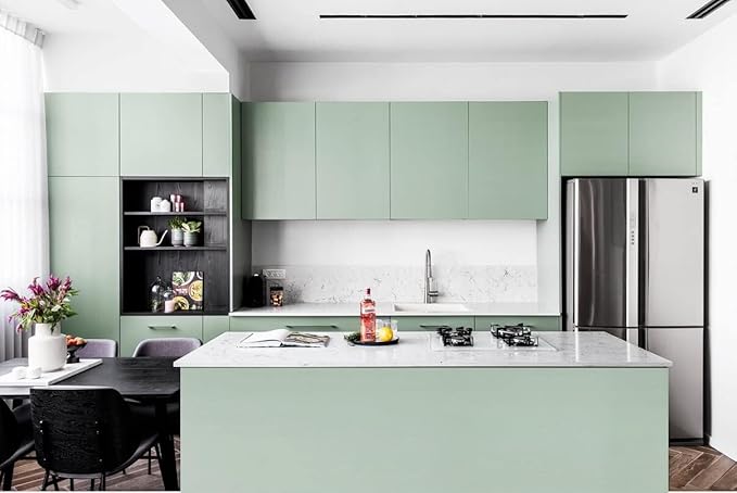 Dimoon 236''x17.7'' Green Peel and Stick Wallpaper Contact Paper Modern Self Adhesive Wall Paper Removable Renter Friendly Textured Solid Color Shelf Cabinet Vinyl Roll (236''x17.7'',Palegreen)-VerdiqueGarden