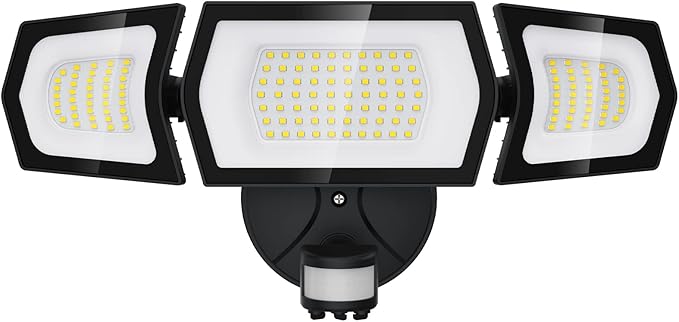 100W LED Flood Light Motion Sensor, 9000LM Motion Security Lights Outdoor, 3 Head Adjustable Floodlight, IP65 Waterproof Exterior Floodlights, 6500K Wall Light for Entryway, Yard, Garage-VerdiqueGarden