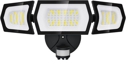 100W LED Flood Light Motion Sensor, 9000LM Motion Security Lights Outdoor, 3 Head Adjustable Floodlight, IP65 Waterproof Exterior Floodlights, 6500K Wall Light for Entryway, Yard, Garage-VerdiqueGarden
