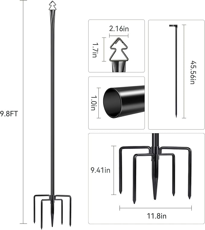 String Light Poles 2 Pack 9.8FT Light Pole for Outside Hanging - Backyard, Garden, Patio, Deck Lighting Stand for OutdoorParties, Wedding-VerdiqueGarden