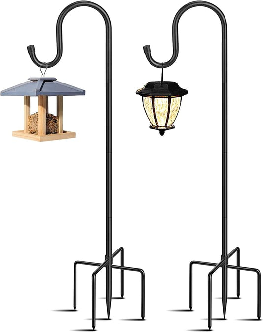 5-Prong Shepherd Hooks for Outdoor 2 Pack Heavy Duty Iron Garden Hooks for Hanging Plants, Bird Feeders, Lanterns, Solar Lights, and Wedding Decor – Rust-Resistant, Adjustable, Easy to Install 48 Inch-VerdiqueGarden