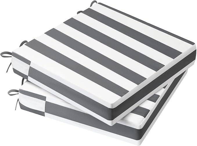 AAAAAcessories Outdoor Seat Cushions for Chairs, Waterproof, Fade-Resistant Patio Furniture Replacement Cushions, 20" x 20" x 3", Set of 2, Gray Cabana Stripe-VerdiqueGarden