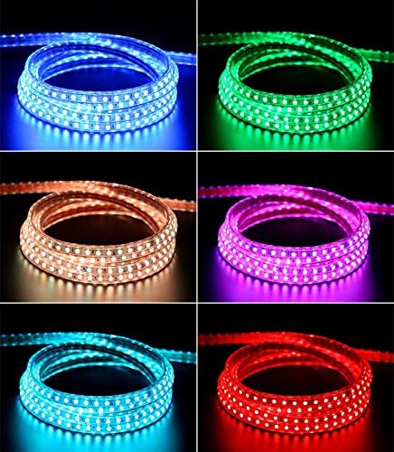 5050-60 Type AC 110-120V RGB LED Strip Lights, Flexible/Waterproof/Dimmable/Multi-Colors/Multi-Modes LED Rope Light + 24 Keys Remote for Home/Garden/Building Decoration (98.4ft/30m, RGB)-VerdiqueGarden