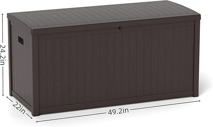 Outdoor Storage Box, 120 Gallon Deck Box Indoor and Outdoor Use, Waterproof Resin Storage Bin for Patio Cushions, Gardening Tools, Lockable, UV Resistant, Brown-VerdiqueGarden