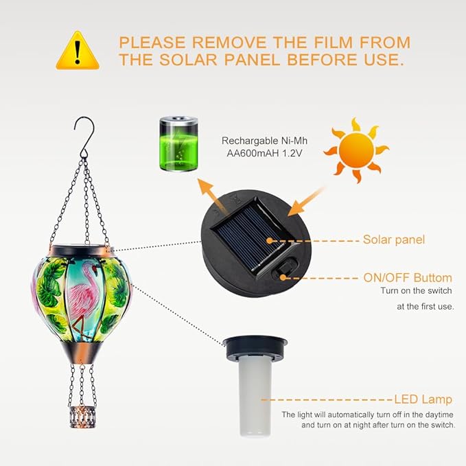 Starsoul Flamingo Hot Air Balloon Solar Lantern Solar Hot Air Balloon Flickering Flame Hanging Garden Light Metal & Glass Waterproof Lanterns for Yard Patio Farmhouse Decoration-VerdiqueGarden