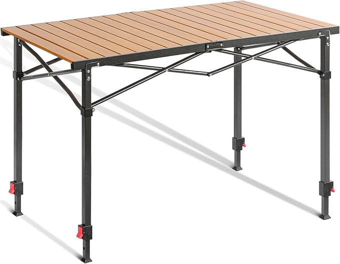 Portable Outdoor Adjustable Height Camping Table, Large for 2-6 Person, Foldable Roll-up Aluminum Camp Table with Carry Bag for Picnic, Camp, Sturdy, Stable, Loads 220 Lbs-VerdiqueGarden