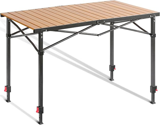 Portable Outdoor Adjustable Height Camping Table, Large for 2-6 Person, Foldable Roll-up Aluminum Camp Table with Carry Bag for Picnic, Camp, Sturdy, Stable, Loads 220 Lbs-VerdiqueGarden