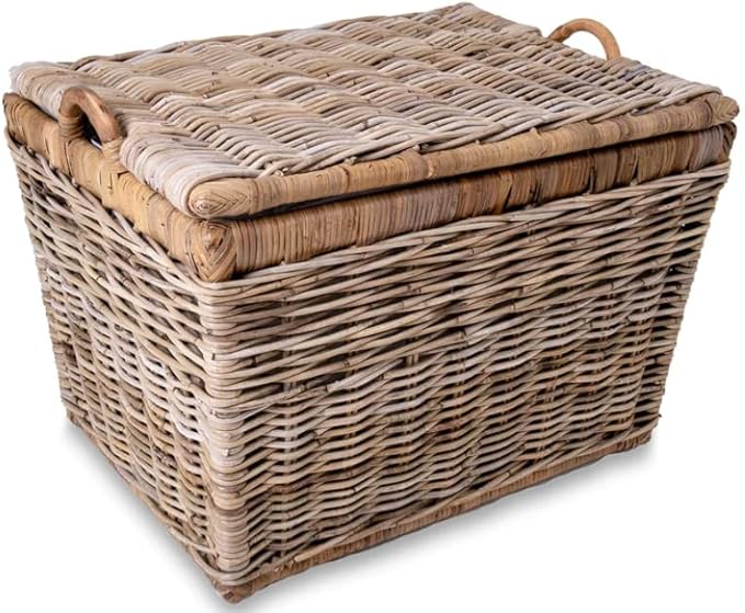 The Basket Lady Lift-Off Lid Wicker Storage Basket, Medium, 20 in L x 15 in W x 14 in H, Serene Grey…-VerdiqueGarden