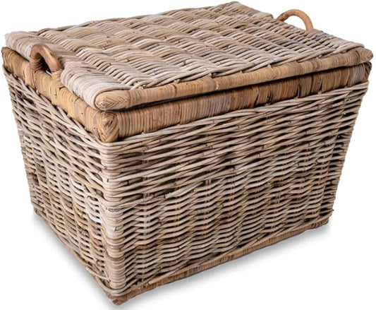 The Basket Lady Lift-Off Lid Wicker Storage Basket, Medium, 20 in L x 15 in W x 14 in H, Serene Grey…-VerdiqueGarden